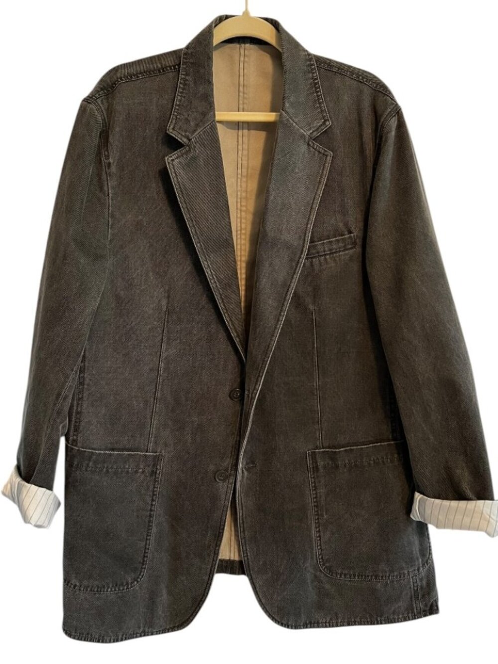 Alan Flusser Classic Sport Jacket XL Gray Denim Cotton Blend Unlined Blazer